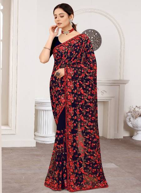 Navy Blue Colour Party Wear Georgette Stylish Latest Heavy Designer Saree Collection 1205